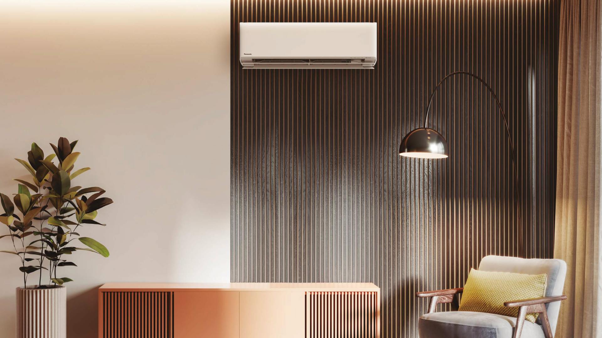 Living room with heat pump